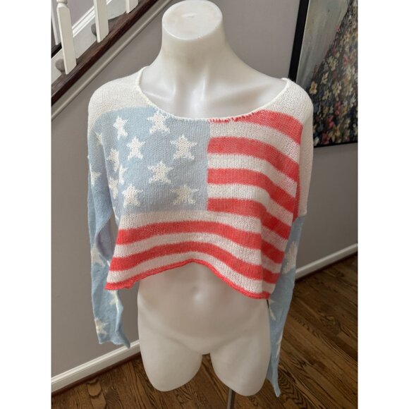 Wildfox White Label USA American Flag Sweater Cropped Size Small - Picture 1 of 2
